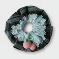 Plaid Scrunchie With Lace Floral Pom Detail – hair accessories