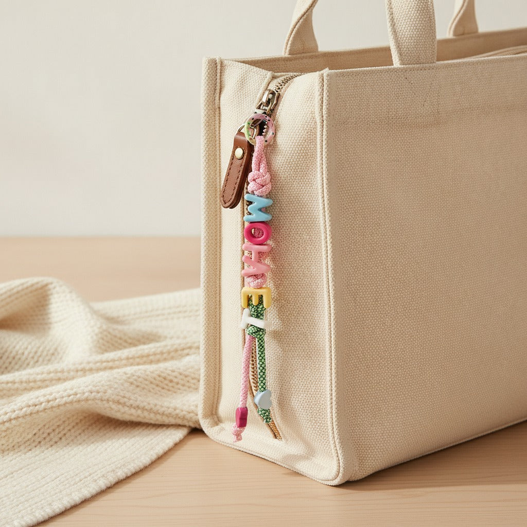 Beaded Letter Charm Keychain - Type 1