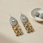 Ornate Tassel Dangle Earrings - Leopard Print