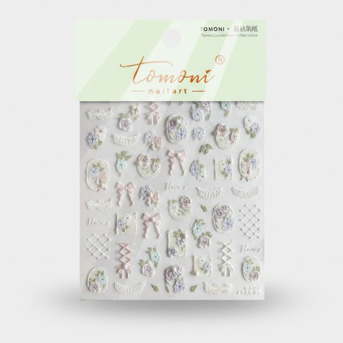 Floral 3D Nail Art Stickers With Pearls And Bows – Korean nail care (view 1)