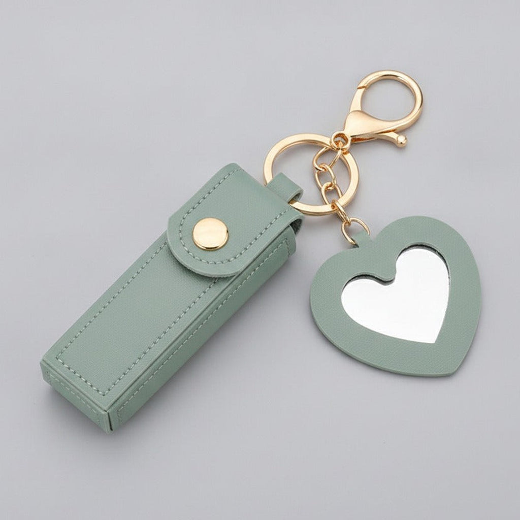 Heart Cutout Leather Keychain - Peacock Green