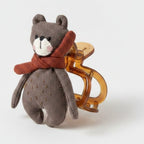 Gray Knit Bear Hair Claw With Rust Bow – hair accessories (view 1)