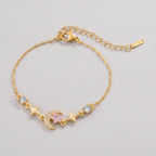 Moon Star Charm Bracelet With Rhinestones - Pink Diamond Star Moon Bracelet Gold #E2951 – jewelry (view 1)