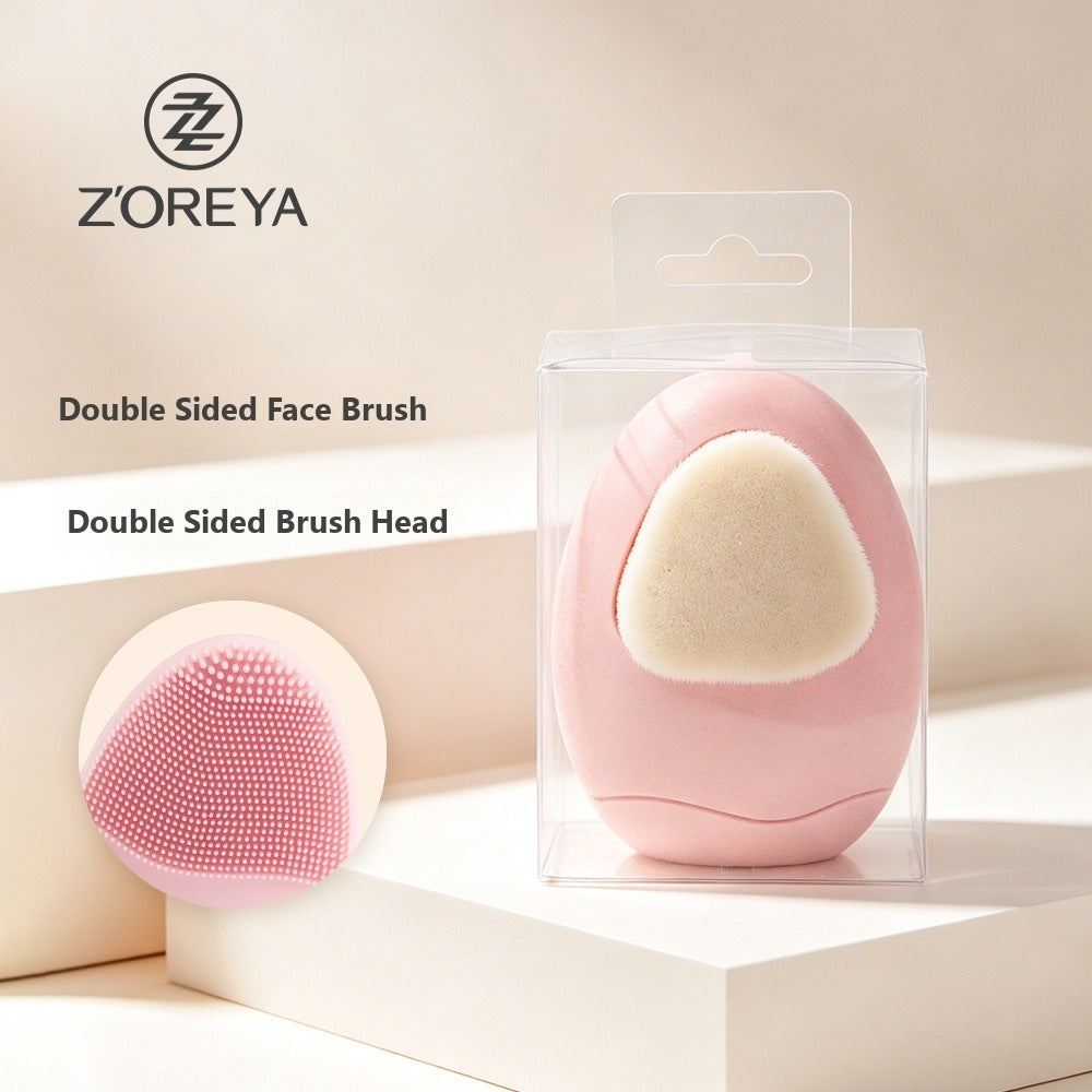 Double-sided pebble silicone facial cleansing brush - Pink