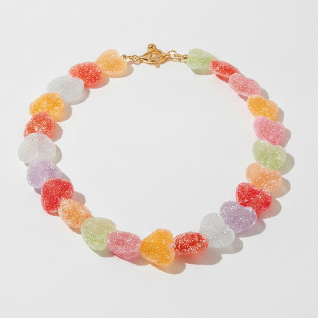 Candy Heart Beaded Necklace - Rainbow Mix