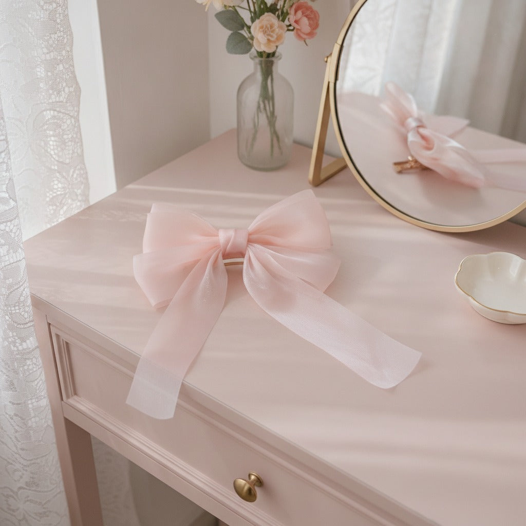 Satin Bow Hair Claw - Pink