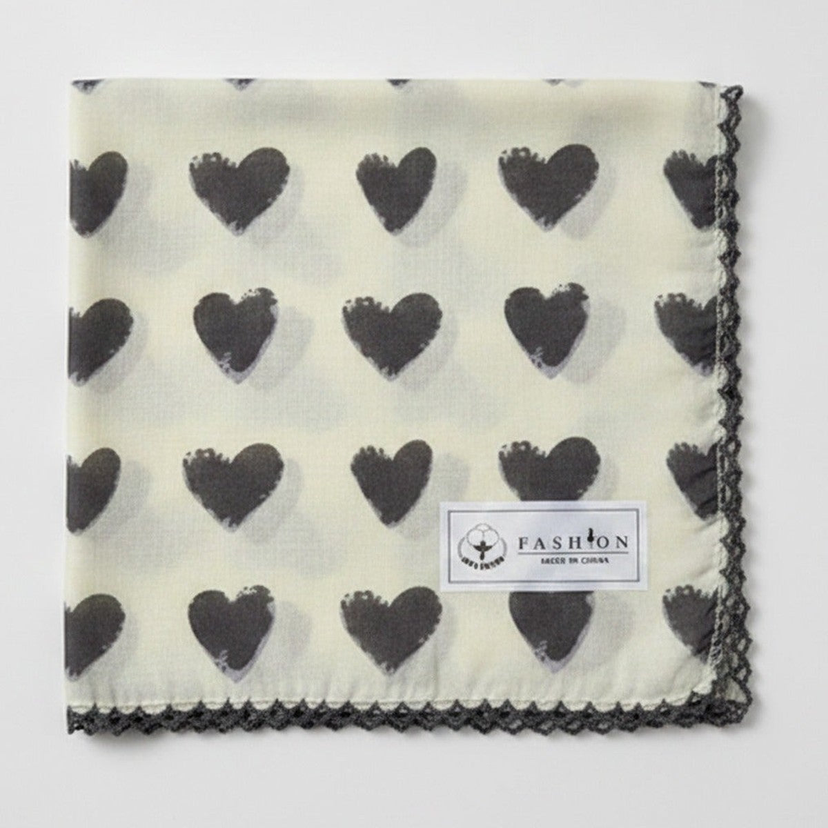 Black Heart Lace-Trimmed Cream Scarf – scarves & belts (view 1)