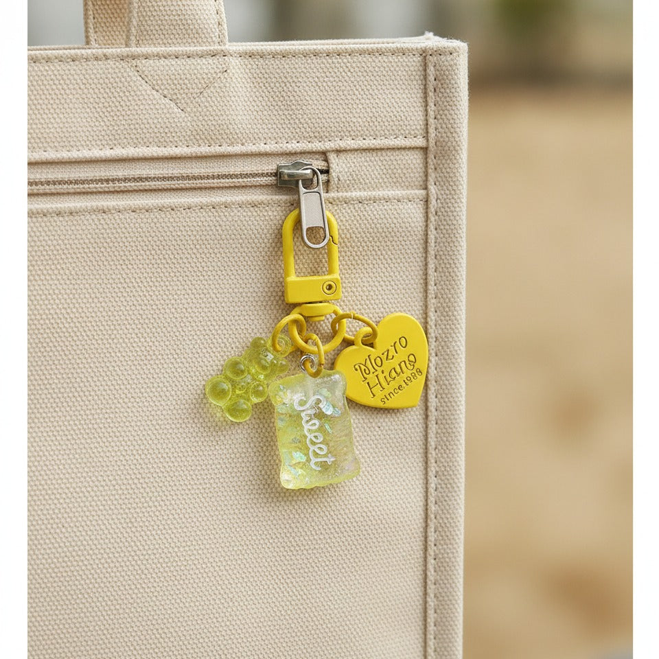 Candy Bear Heart Charm Keychain - Yellow
