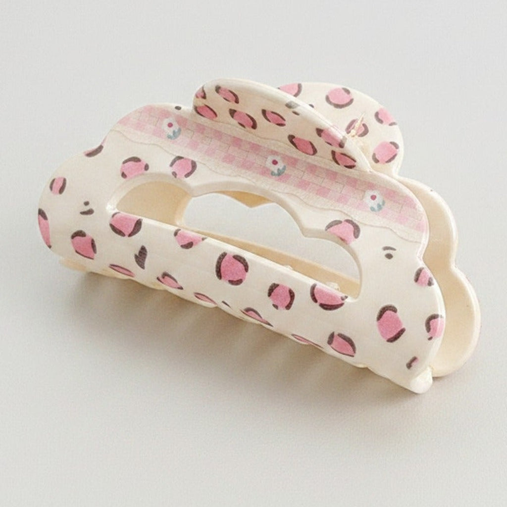 Cream Pink Leopard Print Hair Claw Clip – hair accessories (view 1)