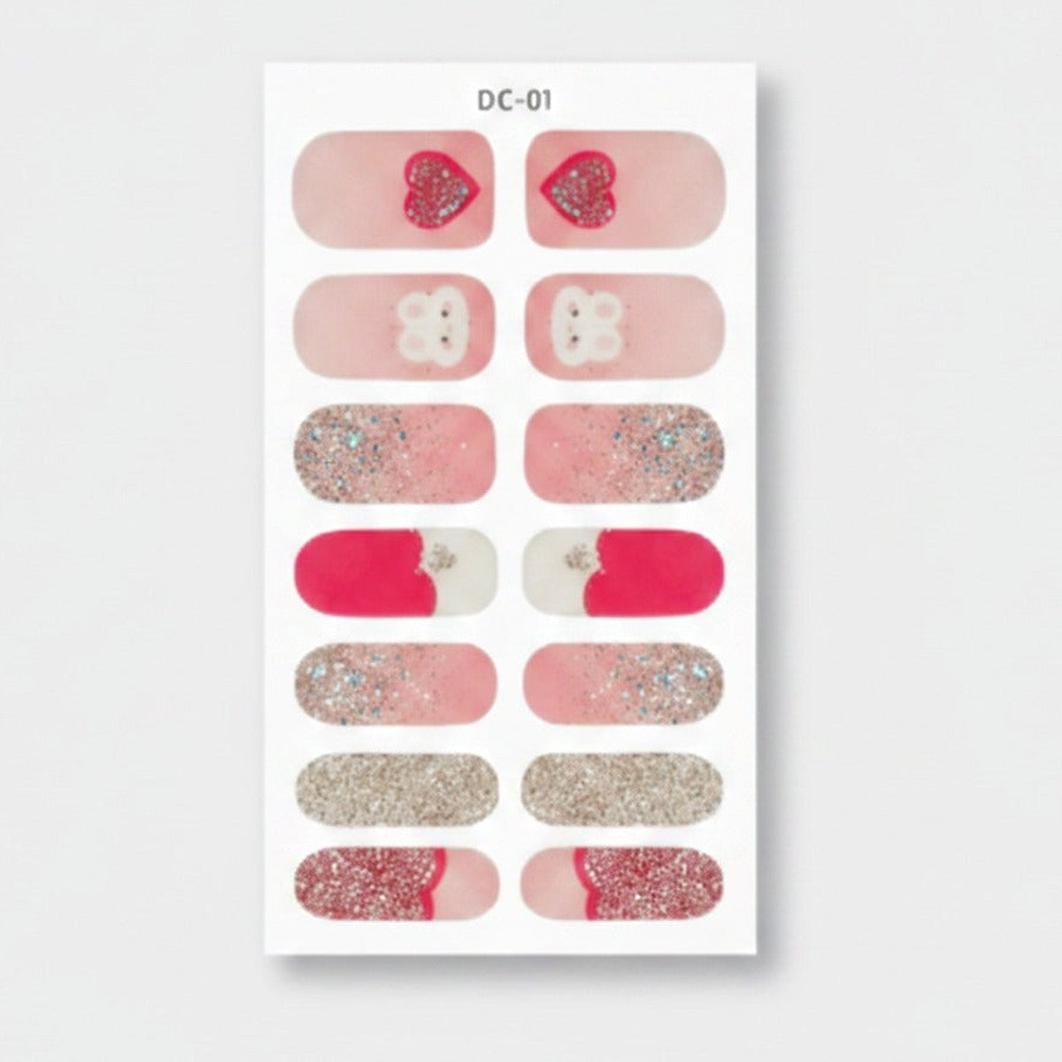 Glitter Nail Wraps With Rhinestone Heart Design – Korean nail care (view 1)