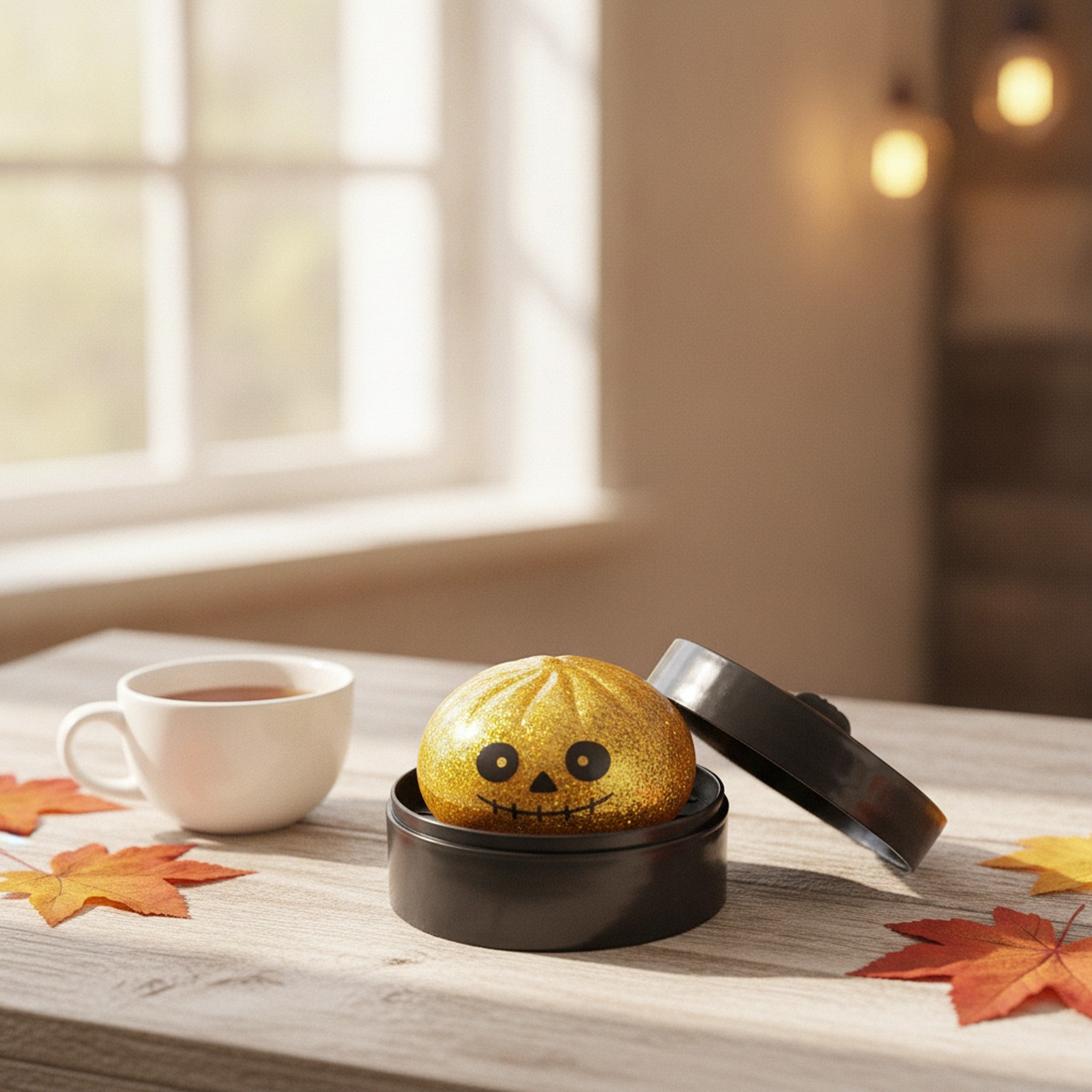 Spooky Dimple Squishy with Bamboo Steamer - Gold Skull