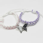 Butterfly Charm Braided Rope Bracelet Set Purple Pink – jewelry (view 1)