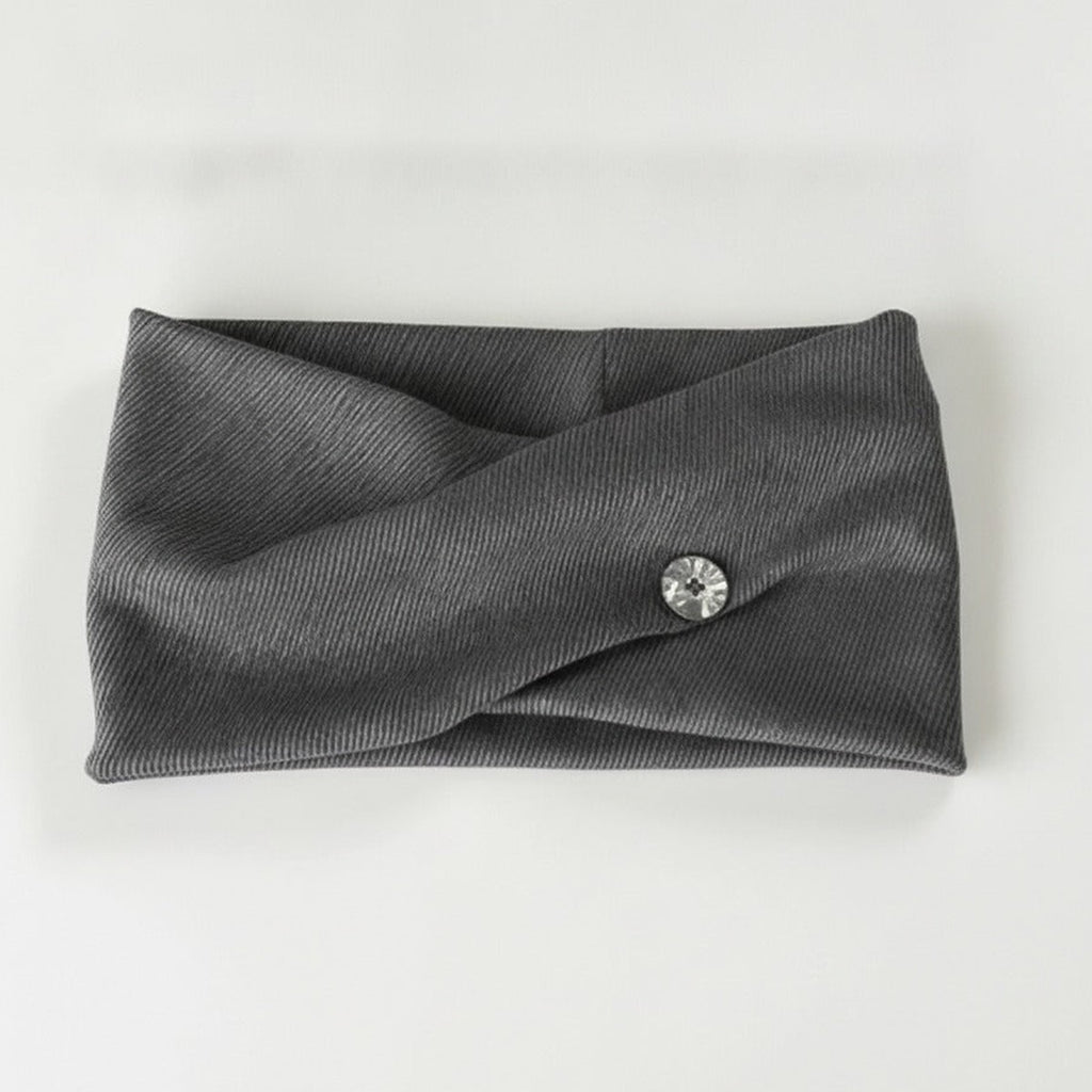 Ribbed Knit Hairband With Charm - Gray – hair accessories (view 1)