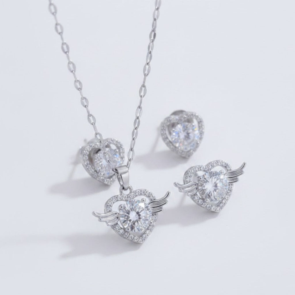 Winged Heart Pendant Necklace - Silver