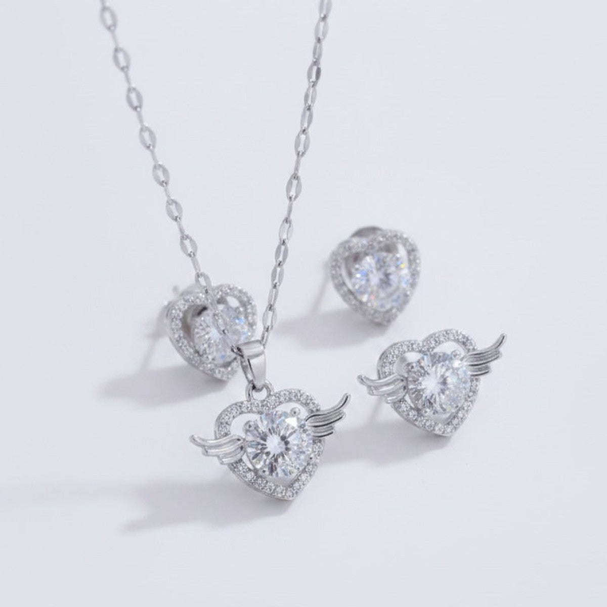 Winged Heart Pendant Necklace - Silver