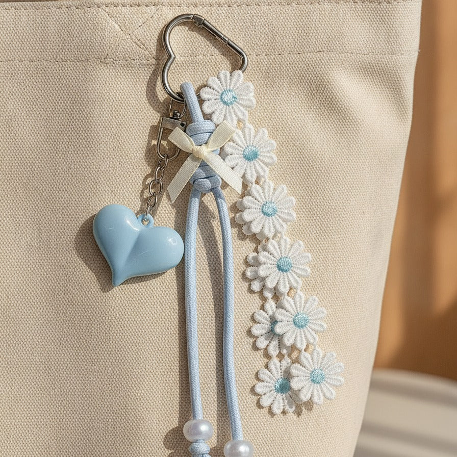 Daisy Charm Keychain - Blue