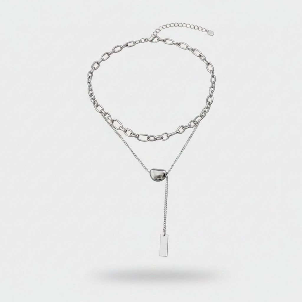 Silver Layered Chain Pendant Necklace – jewelry (view 1)
