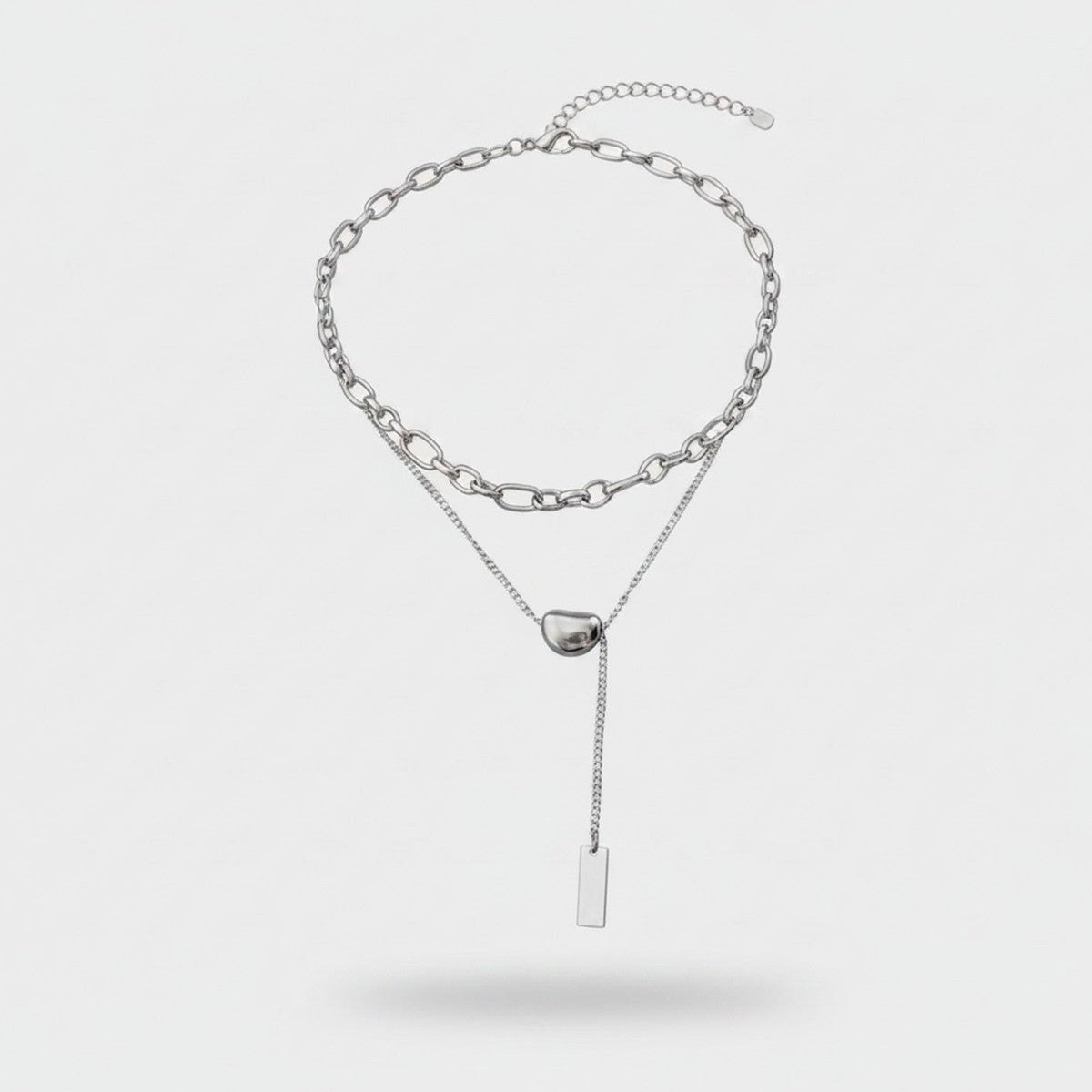 Silver Layered Chain Pendant Necklace – jewelry (view 1)