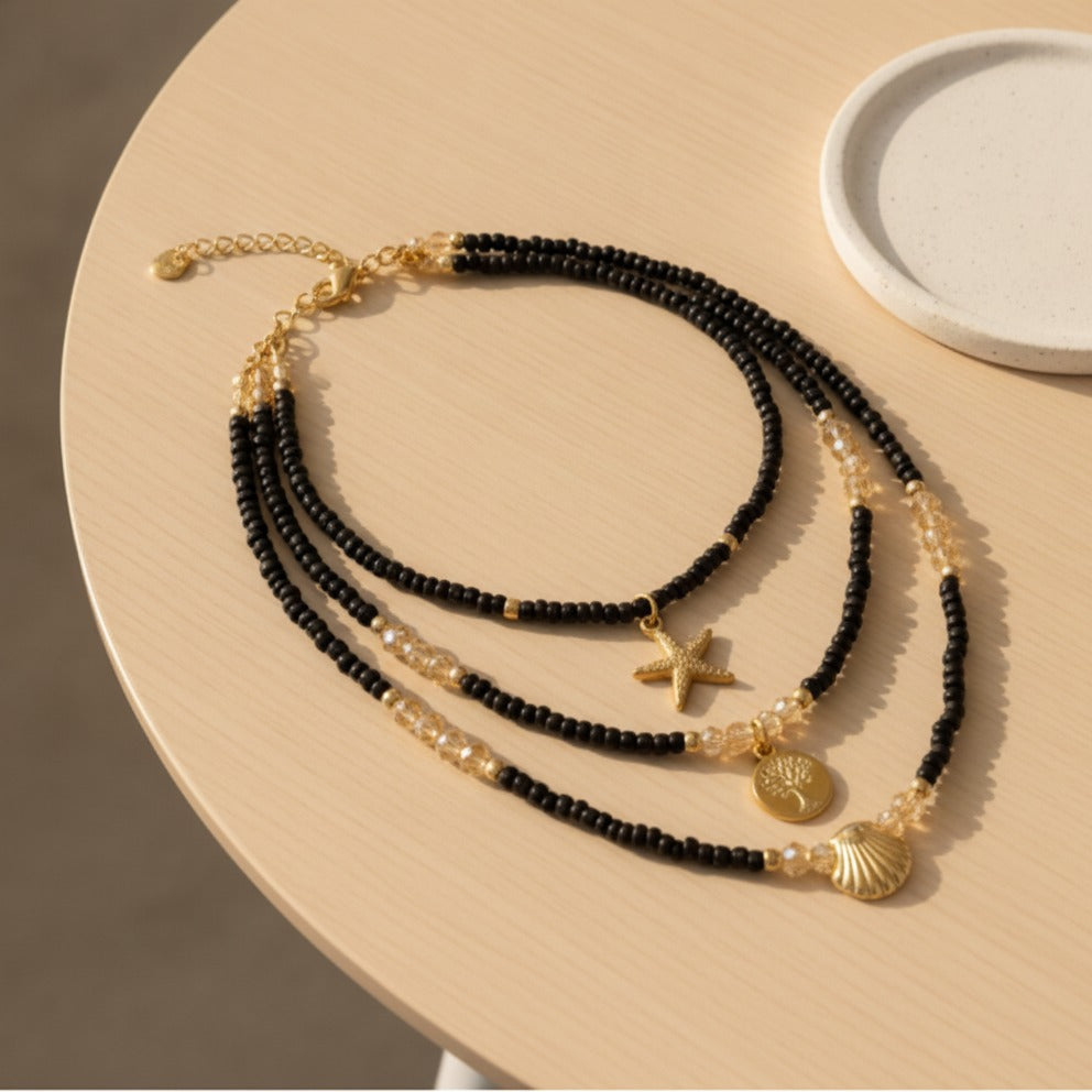 Beaded Ocean Charm Layered Necklace - Type 1