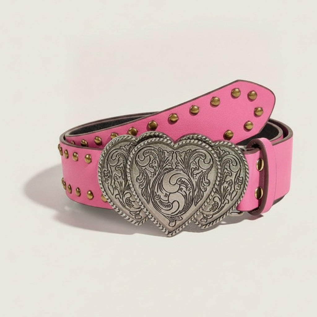 Pink Studded Heart Belt With Ornate Buckle – scarves & belts (view 1)