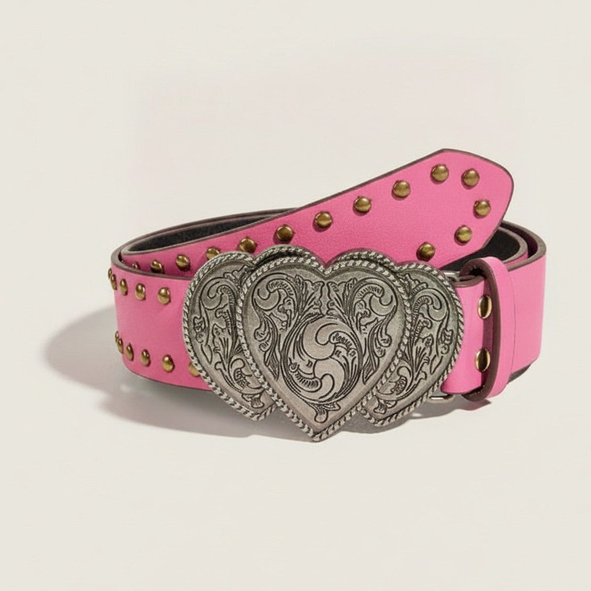 Pink Studded Heart Belt With Ornate Buckle – scarves & belts (view 1)