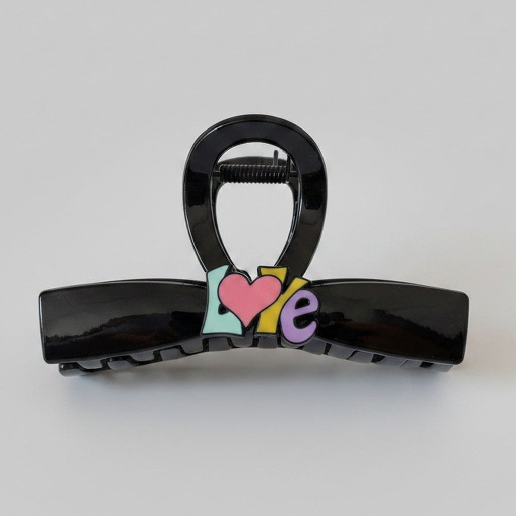 Hair Claw With Love Charm - Pink Heart Brown Claw Clip – hair accessories (view 1)