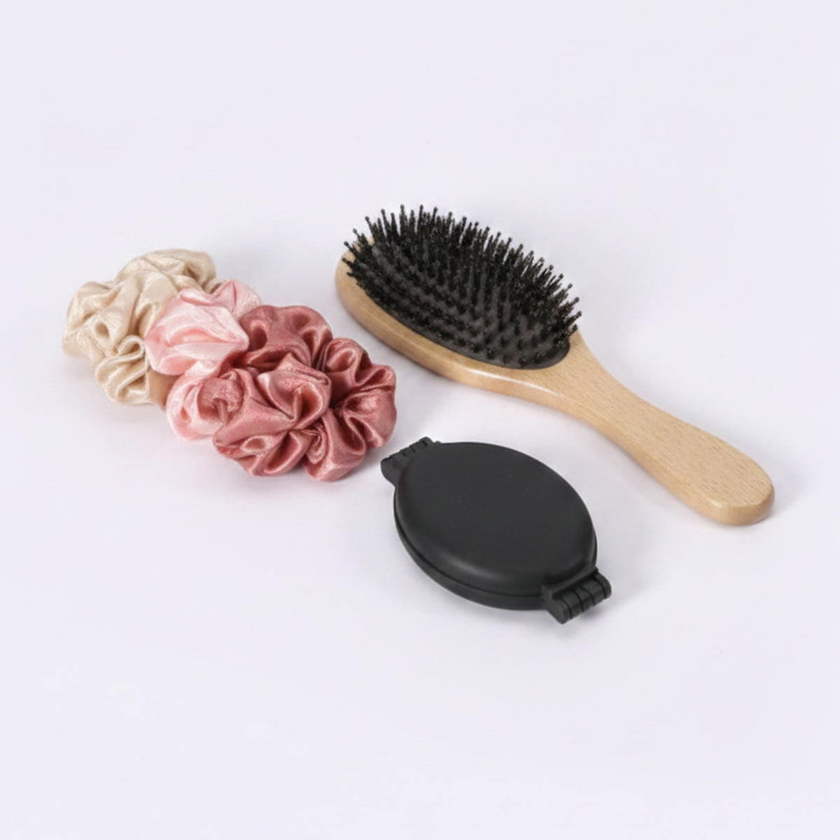 Hair Brush Set With Pink Silk Scrunchies – Korean beauty tool (view 1)