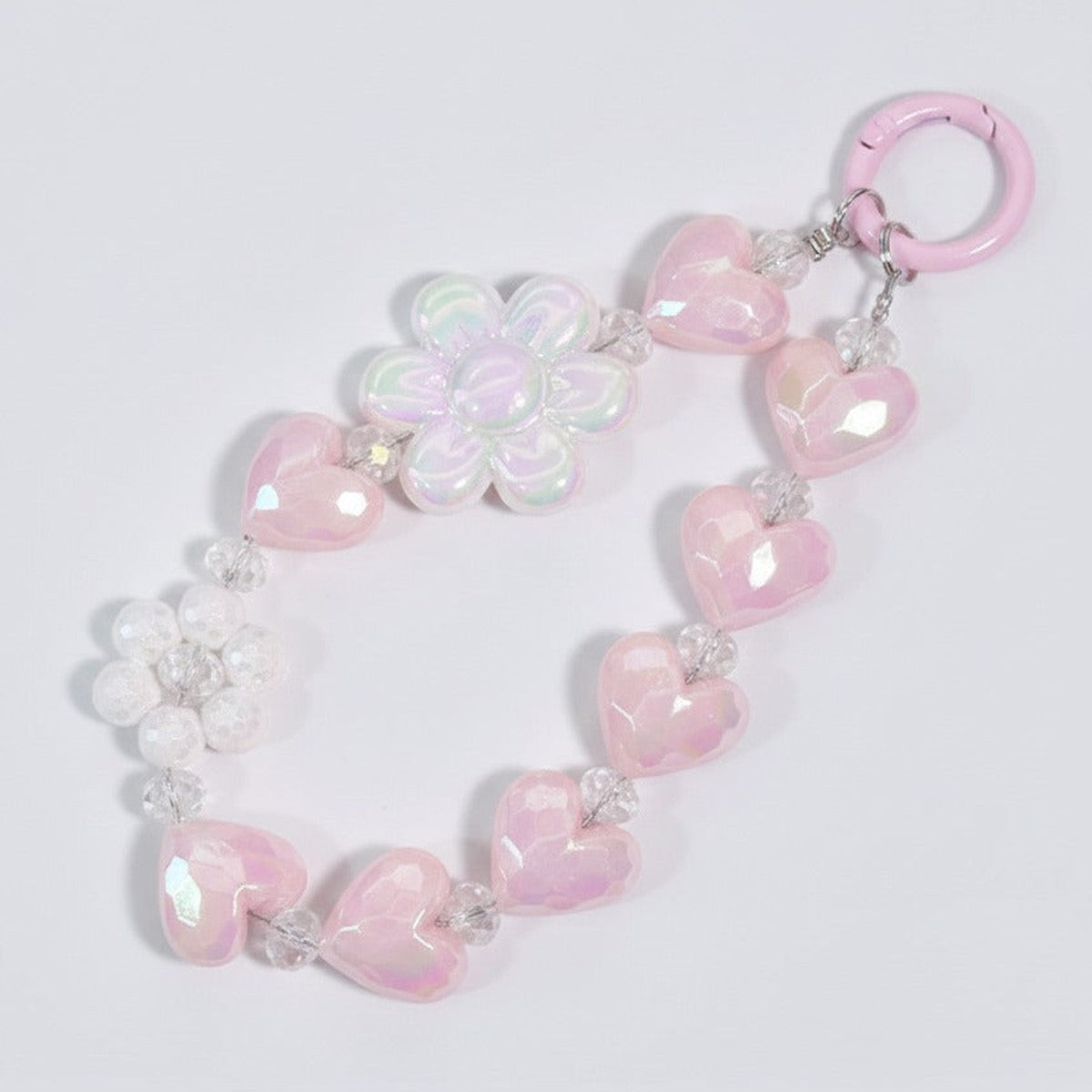 Beaded Heart Charm Keychain - Pink