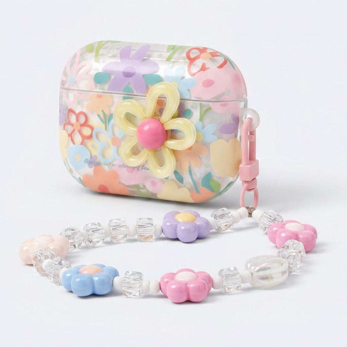 Floral Charm Earbud Case with Beaded Chain - Pastel Floral (for AirPods 4)