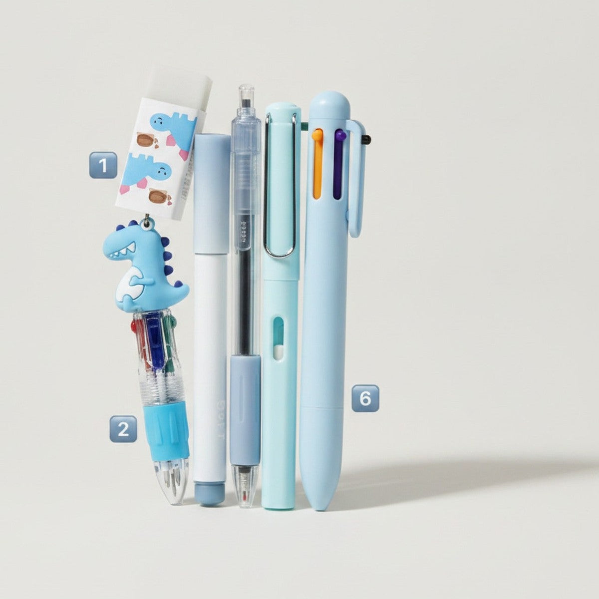 Cute Dinosaur Pen & Stationery Set - Blue 6-Piece Set (view 1)