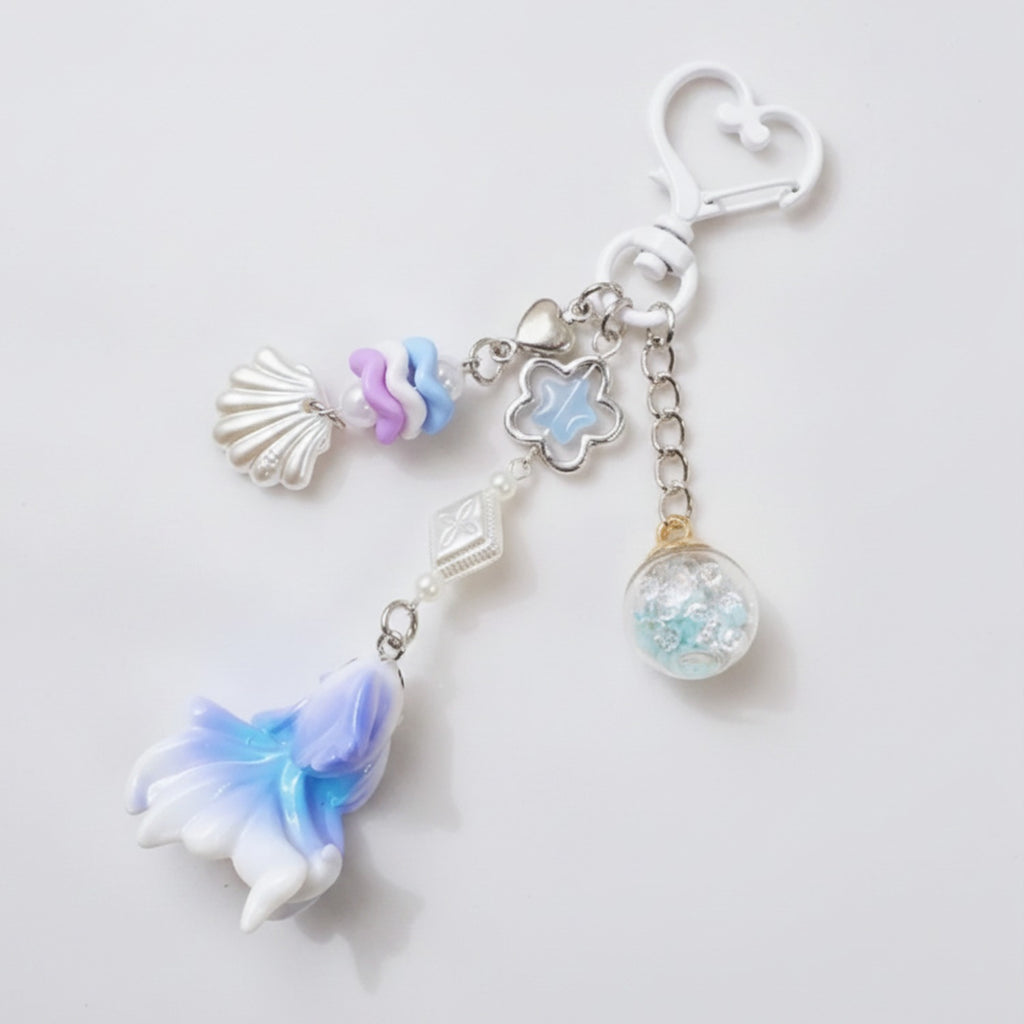 Ocean Fantasy Keychain with Shell & Star Charms - 25B51 Glass Ball Rainbow Fish Blue Purple – novelty & toys (view 1)