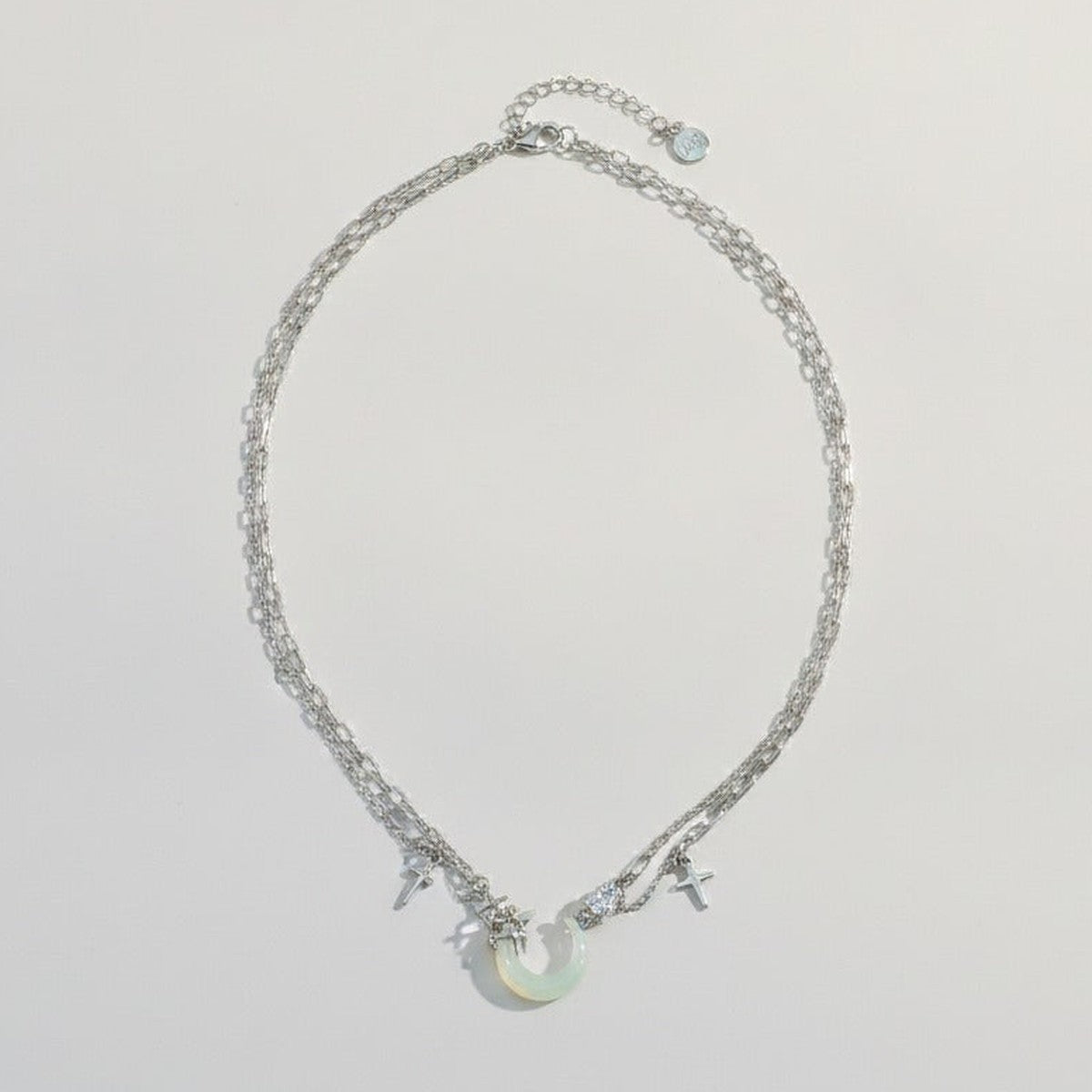 Silver Layered Moon Charm Necklace – jewelry (view 1)