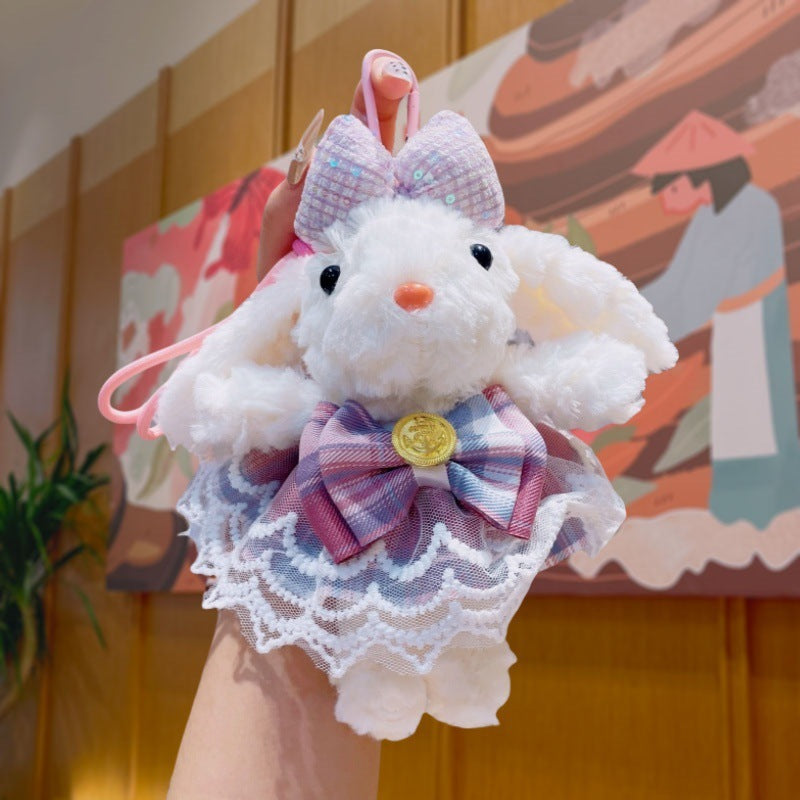 Dress Up Bunny Plush Keychain Cute Bag Charm Gift Toy - Purple 2