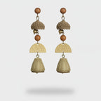 Woven Bell Charm Drop Earrings With Wooden Beads – jewelry (view 1)