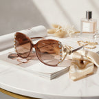 Rhinestone Oval Gradient Sunglasses Gradient Brown