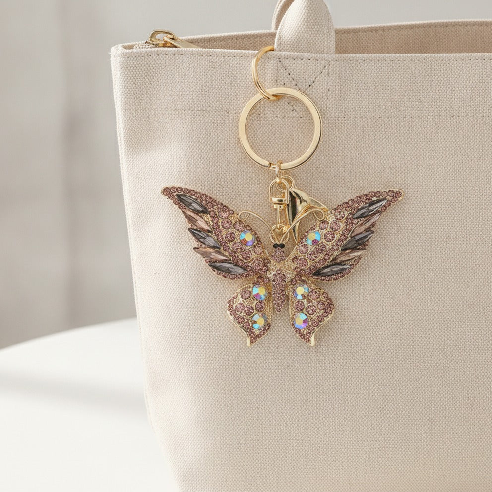 Sparkly Butterfly Charm Keychain - Purple