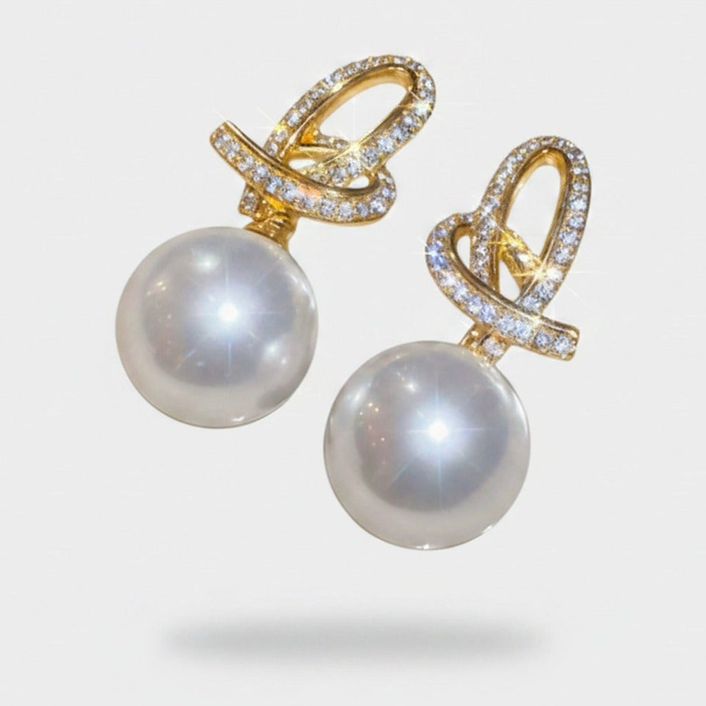 Pearl Drop Earrings With Rhinestone Bow Details – jewelry (view 1)