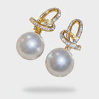 Pearl Drop Earrings With Rhinestone Bow Details – jewelry (view 1)