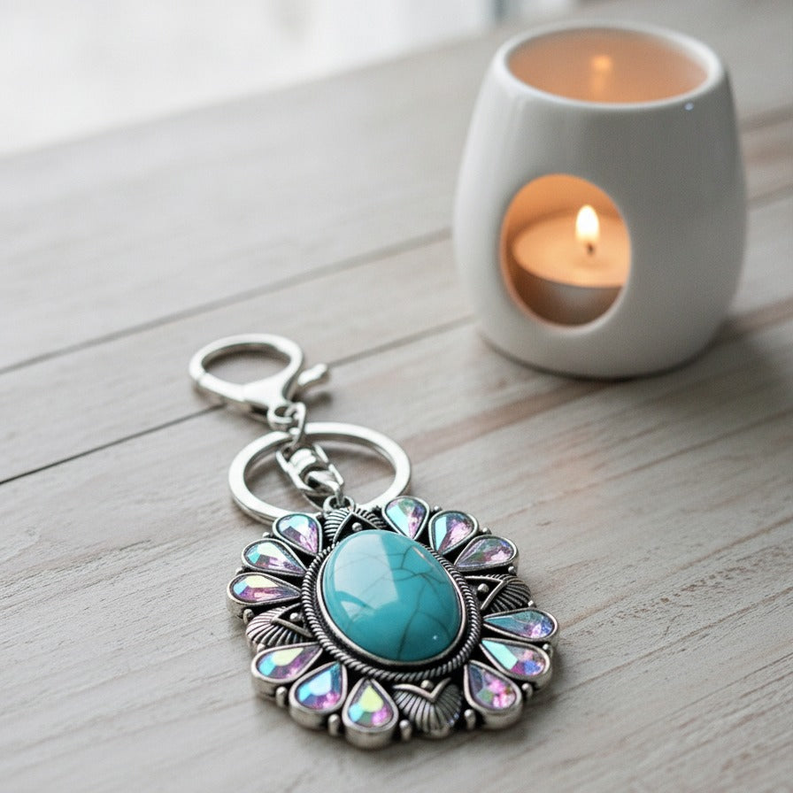 Turquoise Sunburst Charm Keychain - Type 2