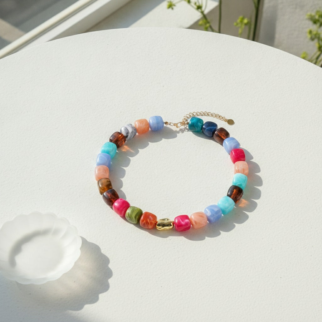 Chunky Colorful Beaded Necklace - Jewel Mix Alt