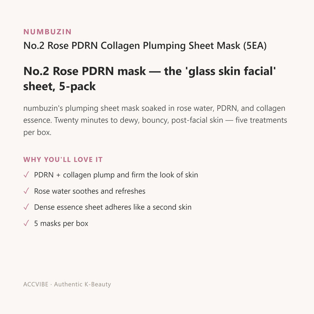 Numbuzin No.2 Rose PDRN Collagen Plumping Sheet Mask (5EA) – Korean sheet mask (view 1)