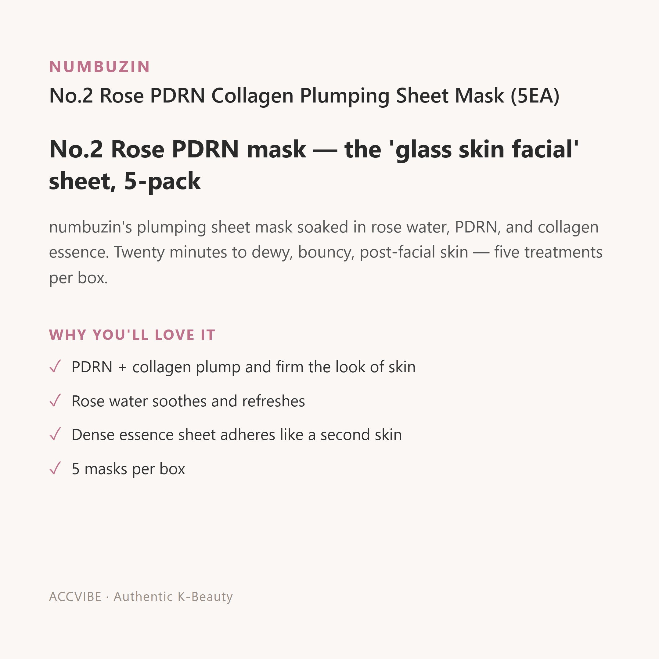 No.2 Rose PDRN Collagen Plumping Sheet Mask (5EA)
