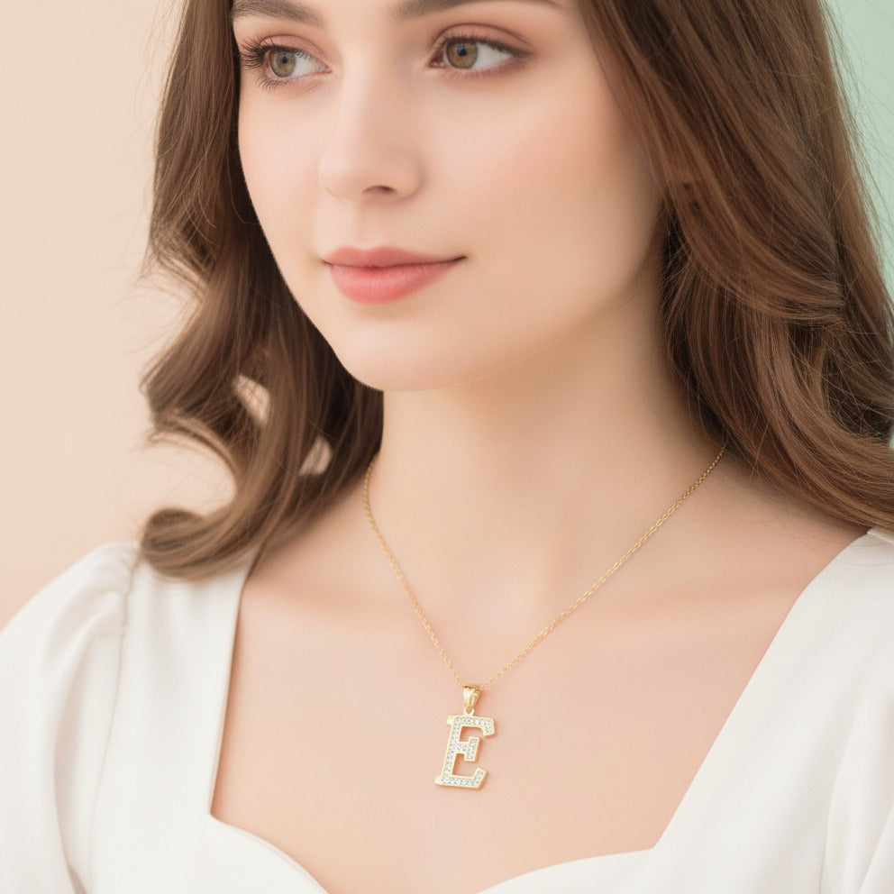 Sparkle Initial Letter Necklace - Gold E