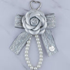 Rose Bow Pearl Bag Charm - Black Rose Alt