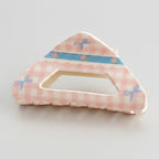 Pink Gingham Hair Claw With Blue Bow Detail – hair accessories (view 1)