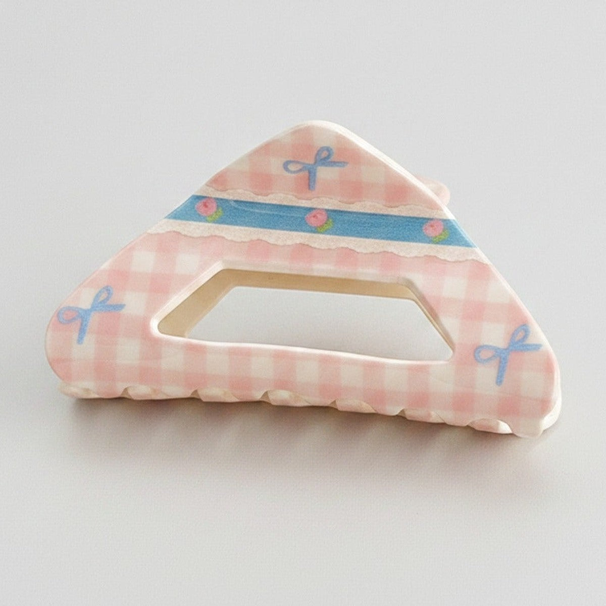 Pink Gingham Hair Claw With Blue Bow Detail – hair accessories (view 1)
