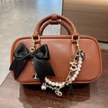 Pearl Bow Bag Charm Korean Style Purse Accessory - Black
