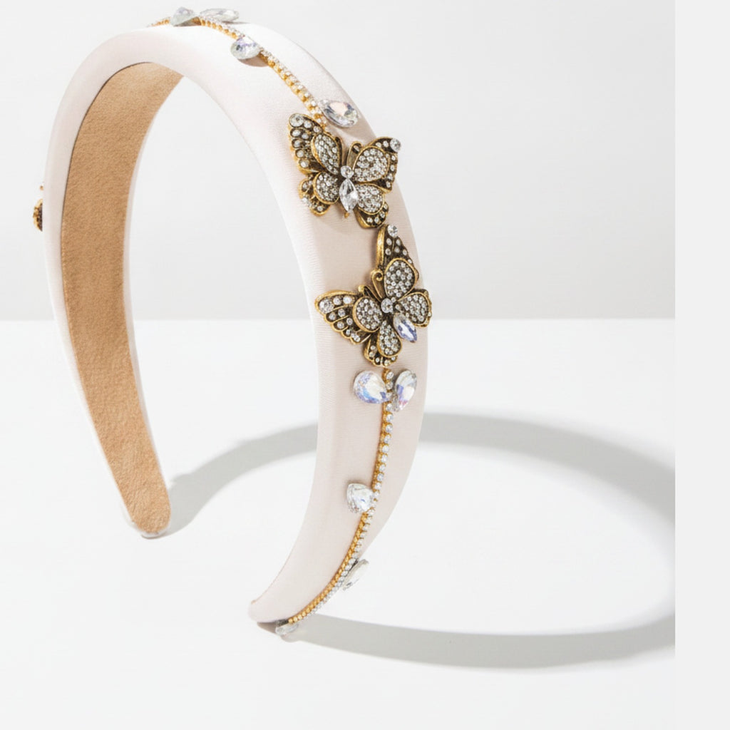 Velvet Butterfly Embellished Padded Headband - White – hair accessories (view 1)