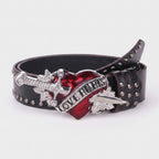 Black Studded Leather Belt With Red Heart Buckle – scarves & belts (view 1)