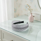 Embroidered Lace Padded Headband - Gray